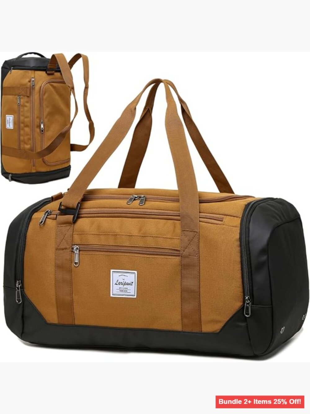 40L Travel Duffle Bag with Wet Pocket & Shoe Compartment, Waterproof Polyester